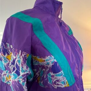 Vintage Nike Women's Purple and Teal Track Jacket. Medium